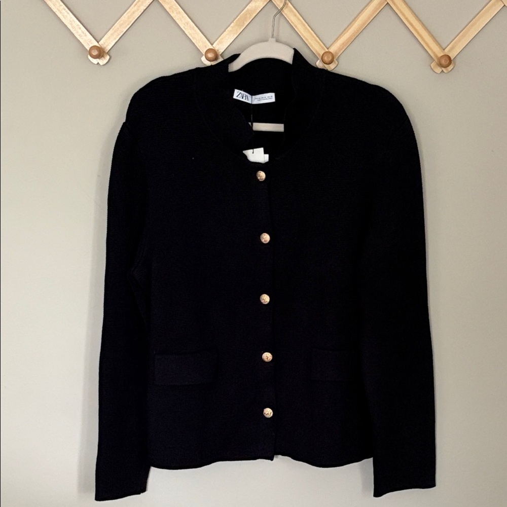 Zara Women's navy knit cardigan gold buttons